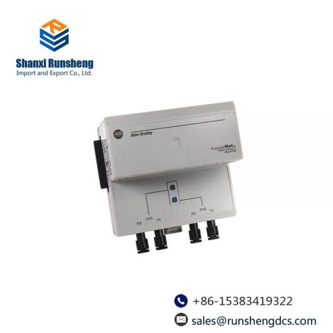 Allen-Bradley 1786-RPFM Dual Fiber Optic Channel, ControlNet, High-Speed Fiber, DIN Rail Mounting, Industrial Grade